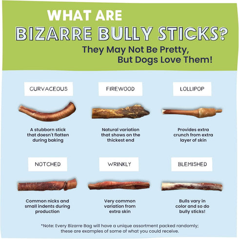Pawstruck Natural Bizarre Bully Sticks Bargain Bag for Dogs and Puppies – Variety Pack of 5–7" Long-Lasting Beef Chew