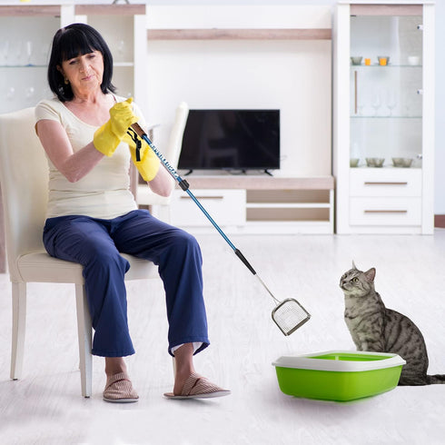 Sand Dipper Square Cat Scooper, Stainless Steel Long Metal Cat Litter Scoop, 29" to 41" Reach