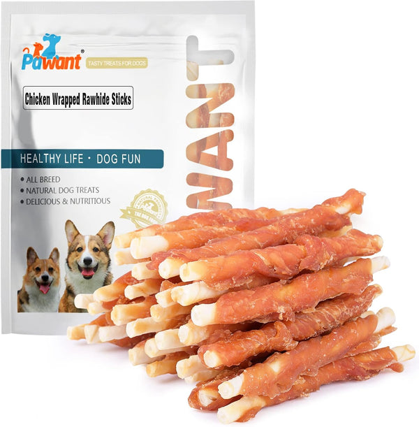 Chicken Wrapped White Rawhide Sticks Dog Treats Puppy Training Snacks Dog Chews