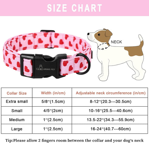 ARING PET Valentine's Day Dog Collar, Cute Cotton Heart Adjustable Pink Collar for Girl Puppy with Quick Release Buckle
