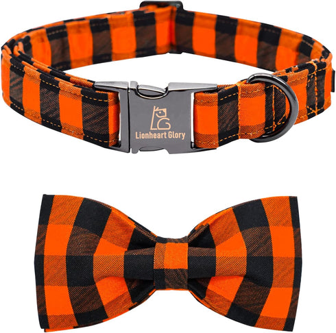 Fall Dog Collar with Bow Tie by Lionheart glory, Adjustable Halloween Dog Collar for Small Dogs