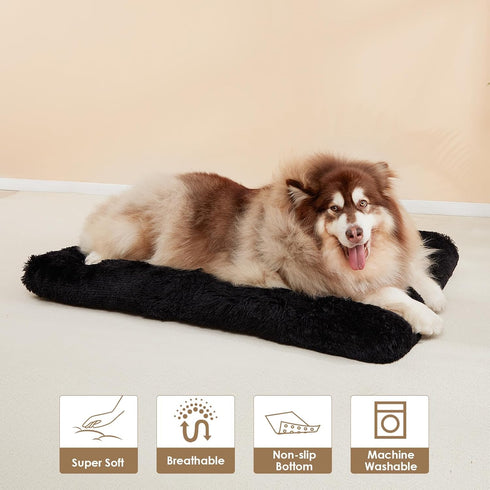 EHEYCIGA Fluffy XXL Dog Crate Pad, Plush Faux Fur Bed for Extra Large Dogs, Washable, Non-Slip Bottom, Black