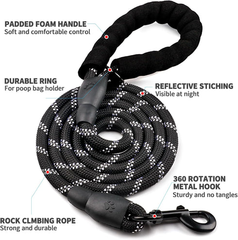 COOYOO Dog Leash 5/6 FT, Comfortable Padded Handle with Highly Reflective Threads for Small Medium Large Dogs