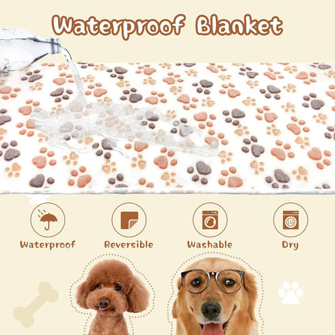 YUEPET Waterproof Dog Blankets, 2 Pack Washable Fleece Flannel Blankets for Bed Couch Protector for Small Dog Puppy Cat