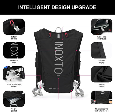 INOXTO Lightweight Running Hydration Vest Backpack, Insulated Pack with 1.5L Water Bladder Bag for Hiking Trail Running