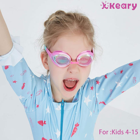 Keary Kids Swim Goggles for Toddler Youth (3-12), Anti-Fog Waterproof Clear Vision