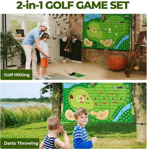 Golf Chipping Game Mat Set for Indoor Outdoor Practice, Stick Chip Golf Games for Family (70.1x47.2in)