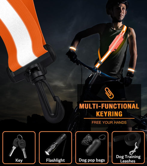 LED Belt Reflective Sash for Night Walking, Adjustable High Visibility Running Safety Gear with Phone Bag