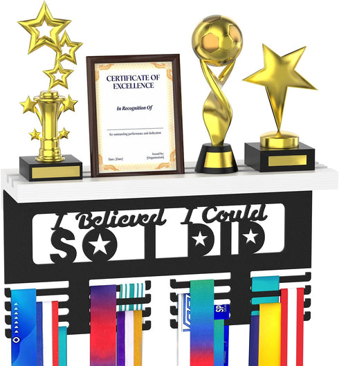 Medal Holder Display Trophy Shelf Organizer, Sturdy Wooden Race Award Hanger Rack