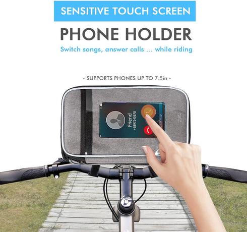 Large Bike Handlebar Bag with Phone Mount, Front Basket for Cycling Accessories, Includes Shoulder Strap
