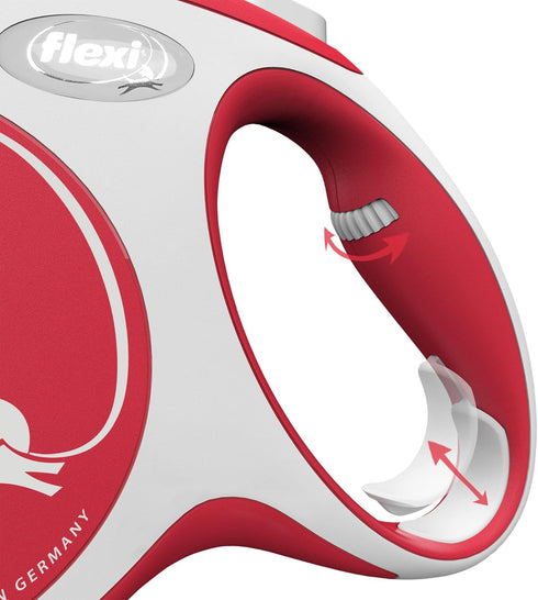 Flexi New Comfort Tape Retractable Dog Leash, Grey & Red, Large, 5m for Dogs up to 60kgs/132lbs