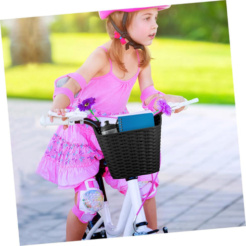 Commuting Toddmomy Braided Bike Basket Front Carrier Plastic Retro Bicycle Storage Basket Black for and Grocery
