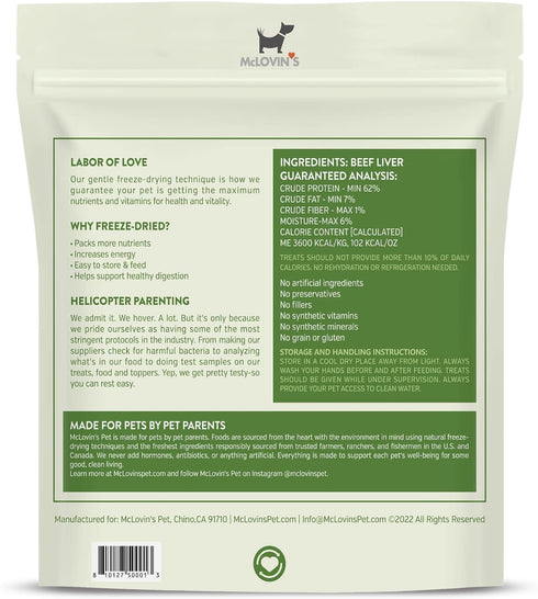 McLovin's Pet Freeze Dried Raw Beef Liver Dog Treats, 14 oz. - Single Ingredient, Grain-Free, Gluten-Free, High-Protein Treat – Healthy Dog Training Treats