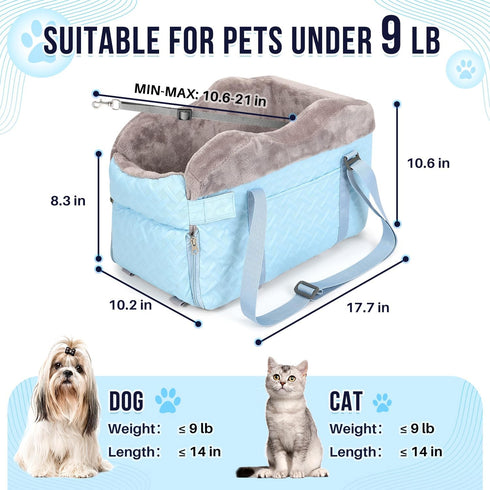 9 lbs, SlowTon Console Dog Car Seat - Portable Center Dog Car Seat for Small Dogs up to Washable Pet Carseat with Soft