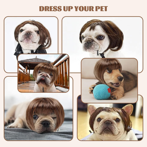 Dog Costume Cat Apparel, Curly Braids Headgear Wigs, Cute Funny Pet Hair Accessories (flax)