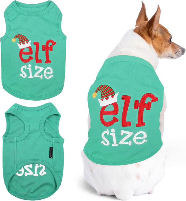 Parisian Pet Dog Tshirt, Embroidered “Elf Size” Dog Shirt, Lightweight Cotton, Machine Washable