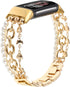 Pearl Beaded Bands Compatible with Fitbit Charge 6/Charge 5 Band Women, Dressy Wristband Stylish Gold Love Shape Link Chain Cute Strap Jewelry Bracelet for Fitness Tracker