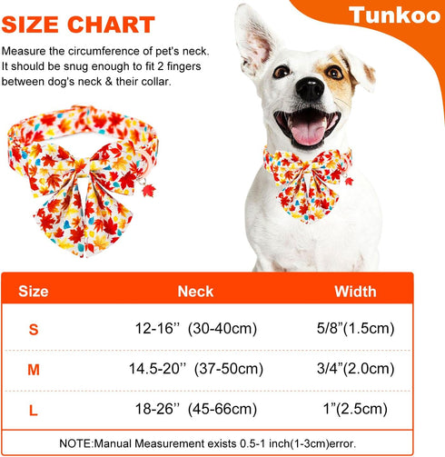 Fall Dog Collar with Bow Tie - Durable Adjustable Colorful Cotton Pet Collar for Small Medium Large Dogs, L