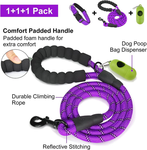 Dynmeow Reflective Dog Collar and Leash Set, Adjustable Pet Collar with Soft Neoprene Padding for Small Medium Dogs