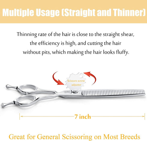 JASON 7" Dog Grooming Scissors, Reversible Pet Trimming Shears with Cutting, Thinning, Blending Features