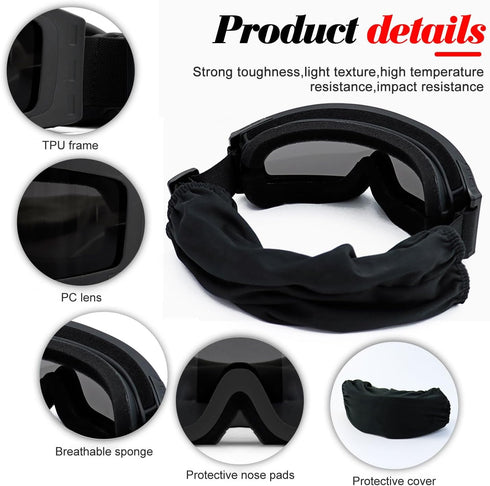 SPOSUNE Anti Fog Airsoft Goggles with 3 Interchangeable Lenses and UV400 Protection for Tactical Use
