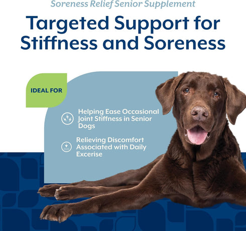 60 NaturVet Soreness Relief Senior Supplements for Dogs, Hickory Smoked Bacon Flavor, Chewable Tablets