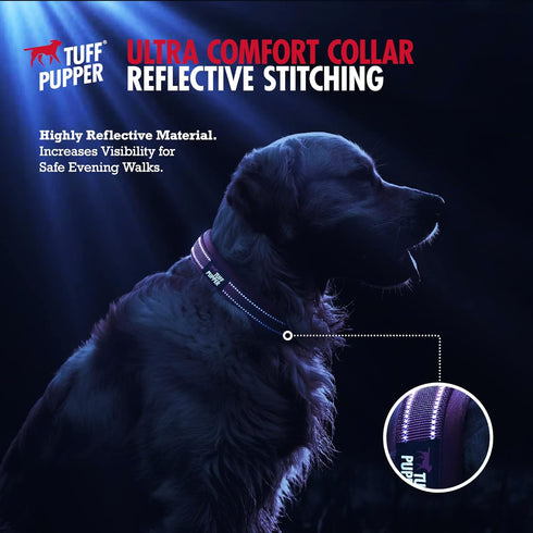 Tuff Pupper Ultra Comfort Padded Dog Collar | Thick Neoprene Padding | Waterproof Collar with Reflective Stitching