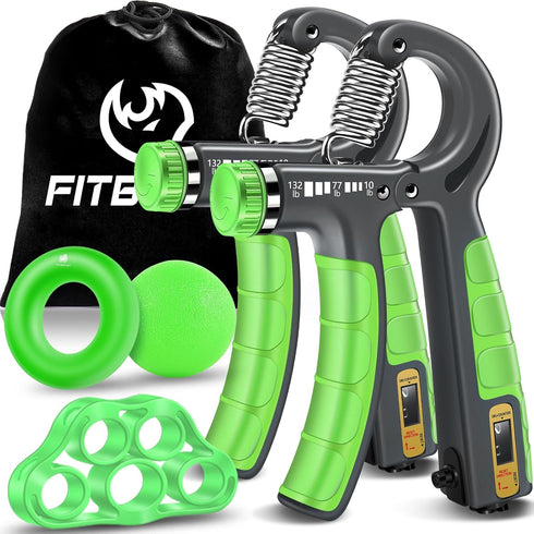 FitBeast Hand Grip Strengthener Workout Kit (5 Pack) - Adjustable Resistance Hand Gripper, Finger Stretcher, Grip Ring