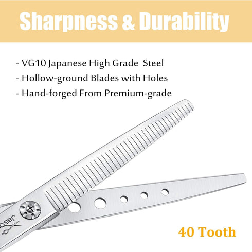 JASON 7" Dog Grooming Scissors, Reversible Pet Trimming Shears with Cutting, Thinning, Blending Features
