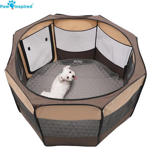 48 Inch Paw Inspired Round Playpen Mat, Super Absorbent Fleece Cage Liner with Non-Slip Bottom, Waterproof Pet Play Pen