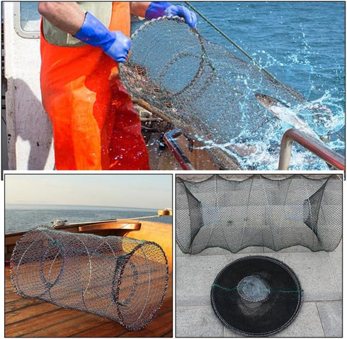 2pcs 17x10 Inch Portable Collapsible Fish Trap Metal Mesh Turtle Trap Saltwater Shrimp Lobster Easy to Use and Store