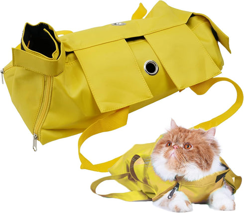 Kukaster Pet Cat’s Restraint Bag for Nail Trimming, Anti-Scratching Grooming Bag for Cats (Yellow-s)