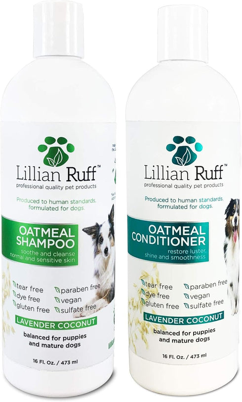 Lillian Ruff Calming Oatmeal Pet Shampoo & Conditioner for Dry Skin & Itch Relief with Aloe & Essential Oils