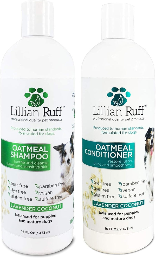 Lillian Ruff Calming Oatmeal Pet Shampoo & Conditioner for Dry Skin & Itch Relief with Aloe & Essential Oils