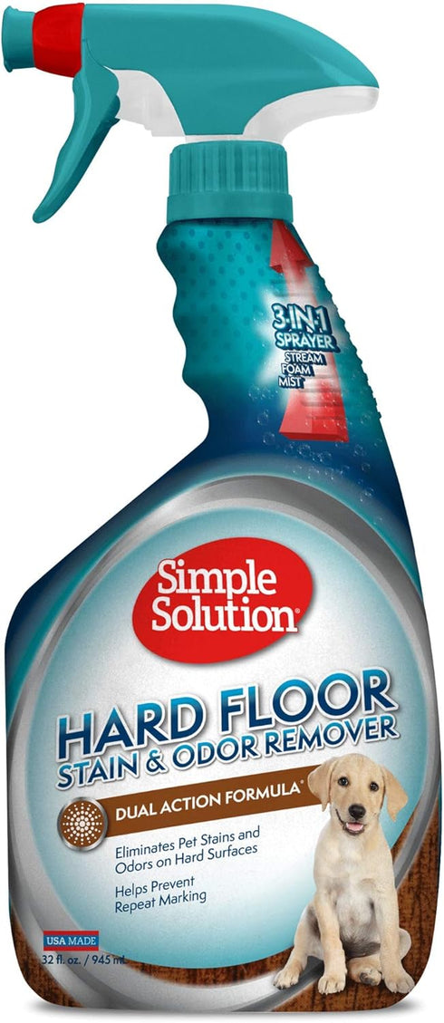 Simple Solution Hard Floor Pet Stain and Odor Remover | 32 Ounces Dual Action Cleaner for Sealed Floors