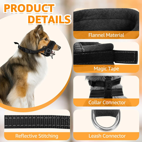 SlowTon Adjustable Soft Dog Muzzle, Padded Nylon Muzzle for Large Medium Dogs, Anti Chewing Barking Biting (Black, S)