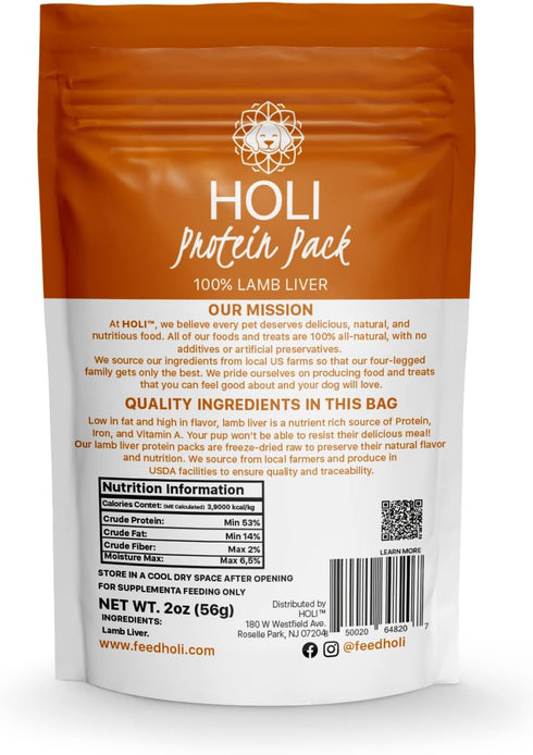 HOLI Lamb Liver Dog Food Topper, Human-Grade, Freeze Dried, Grain Free, 2 oz