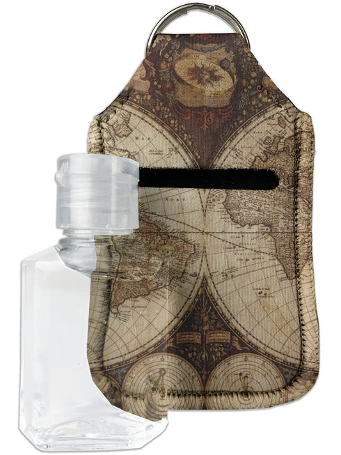 Vintage World Map Hand Sanitizer & Keychain Holder - Small