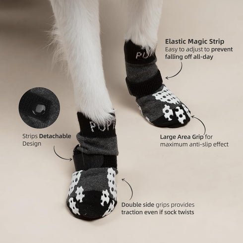 PUPTECK Anti-Slip Dog Socks with Double Sides Grips for Small Medium Large Dogs, Paw Protector for Senior Dogs (Grey S)