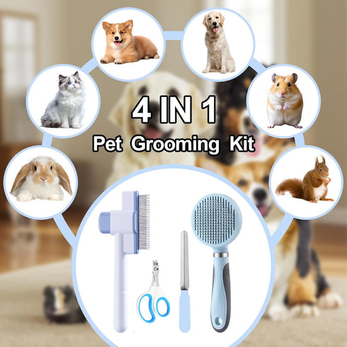 4-in-1 Trimmer Set Cat Grooming Kit, Cat Grooming Tools with Cats Brush, Flea Comb, Nail Clipper & - Deshedding