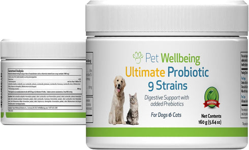 Pet Wellbeing Ultimate Probiotic, 9 Strains for Cats and Dogs, Natural Support for Digestion and Urinary Tract Health