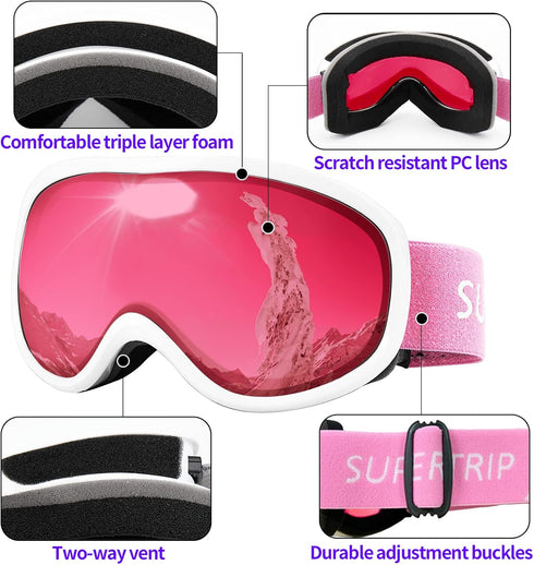 Supertrip Snow Ski Goggles, Anti-Fog, 100% UV Protection for Snowboard Skiing