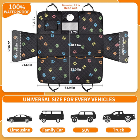 Famstar 100% 600D 6-Layer Hammock Large Dog Car Seat Cover for Back Seat Waterproof Durable Scratchproof Nonslip
