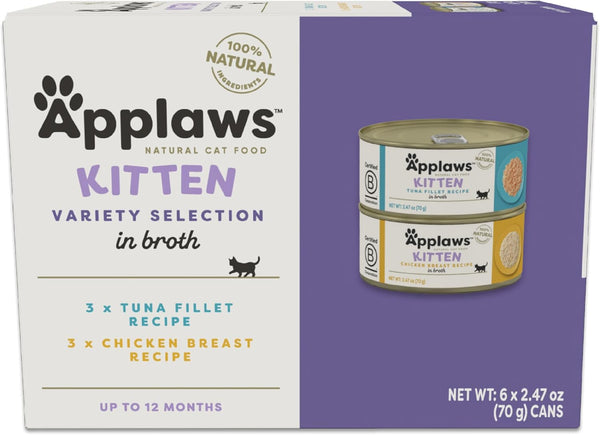 Applaws Natural Wet Cat Food, 6 Count, Limited Ingredient, Chicken Breast and Tuna Fillet, 2.47oz Cans