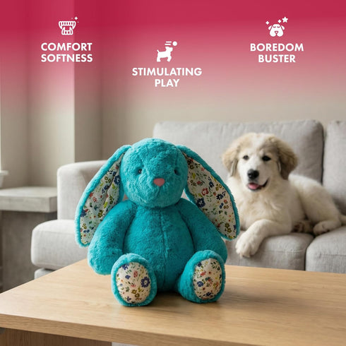15 Inch Pet Lou Rabbit Squeaky Dog Toy, Durable Plush Dog Toy with Crinkle Ears & Floral Print, Interactive Dog Toy