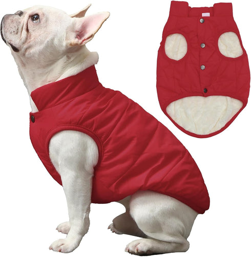 2 Layers Fleece Lined Warm Dog Jacket - Soft Windproof Medium Dog Coat for Winter (Red XL)