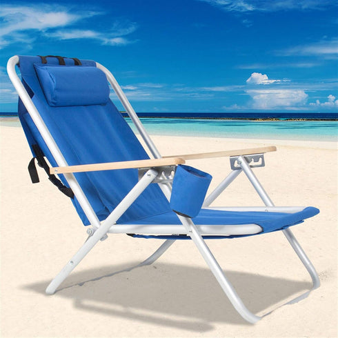 Buyter Portable High-Strength Beach Chair with Adjustable Headrest in Blue Color