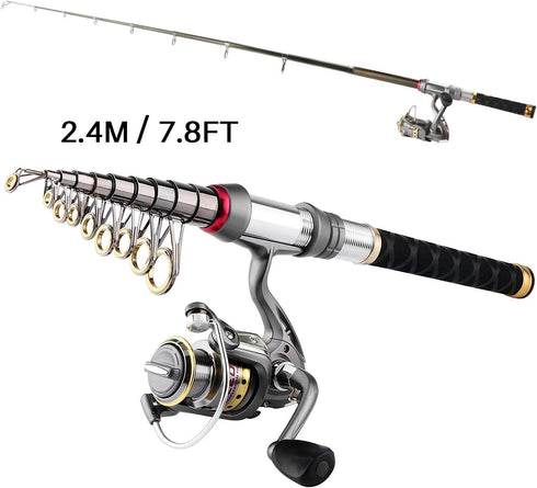 mouhike Fishing Rod Reel Combo Full Kit - Telescopic Pole Set with Spinning Reel for Saltwater Freshwater