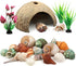 Hermit Crab Sea Shells Natural Coconut Shell Hut, Artificial Plants for Hermit Crab Tank Hide Reptile Supplies - 22 PCS