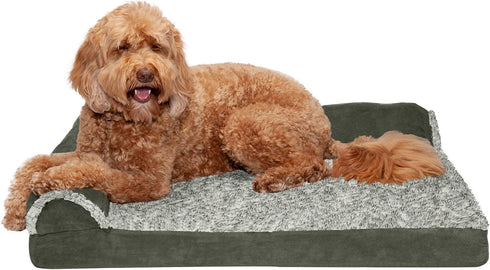 Furhaven Orthopedic Dog Bed for Large/Medium Dogs, Removable Bolsters & Washable Cover, Two-Tone Plush Faux Fur, Dark